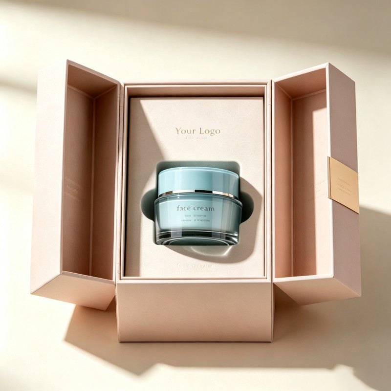 Wholesale Luxury Custom-designed  Gate Open Box for Facial Cream Bottle  Gift Box Skincare Box with Gold Foil Stamp Lotion box