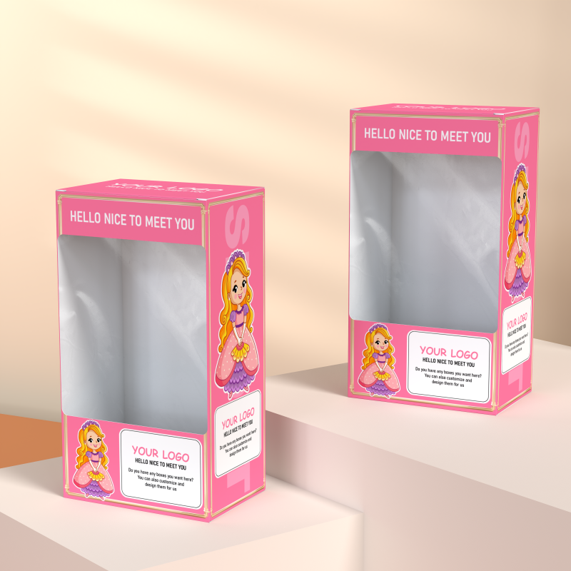 2023 Custom Mini Doll Packaging Box Pink Kids Toy Doll Folding Gift Box Toy Packaging Paper Box With Transparent Window - Image 5