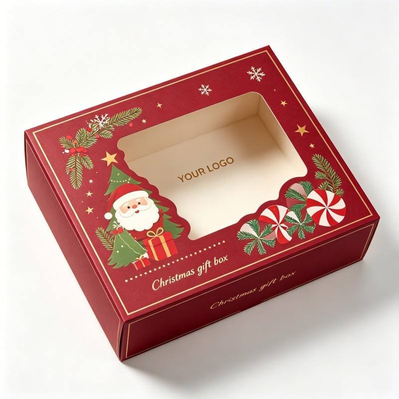 Christmas Gift Boxes with Window Custom Design Festival Gift Packaging Boxes Suitable for Pastries Candy Holiday Bakery Treats