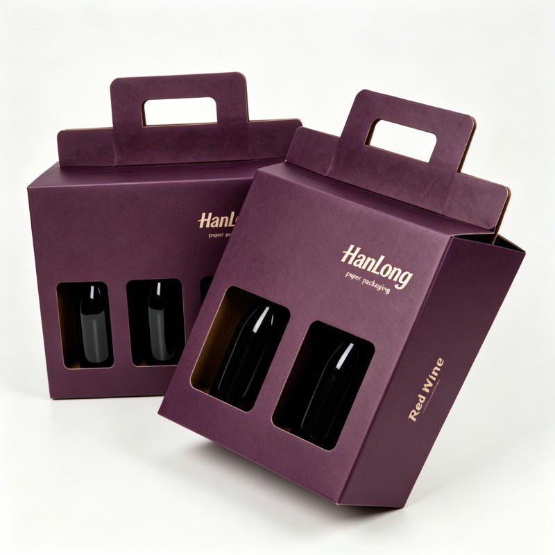 Wholesale Wine Gift Box with Handle Customized Beverage Juice Carrier Packaging Wine Glass Bottle Box - Image 3