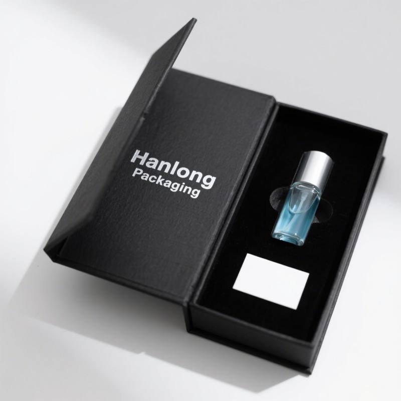 Customized Design Magnet Flip Paper Box Perfume Box Paper Black Magnetic Cardboard Magnetic Perfume Bottle Packaging Gift Box - Image 3