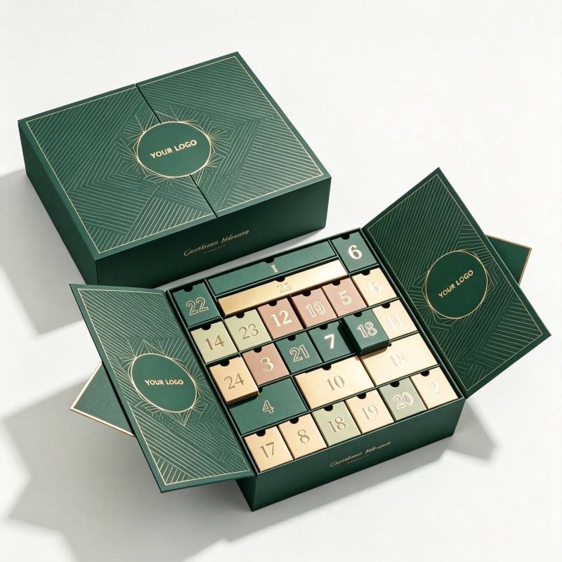 High Quality Cardboard Gift Boxes Luxury Magnetic Closure Rigid Paper Box 24 Advent Calendar Packaging 12 Days Chocolate Box
