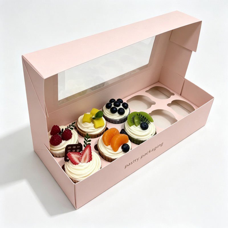 Wholesale Cupcake Boxes with Transparent Window Food Grade Paper Box for Sushi Mini Cup Cake Rectangular Boxes - Image 6