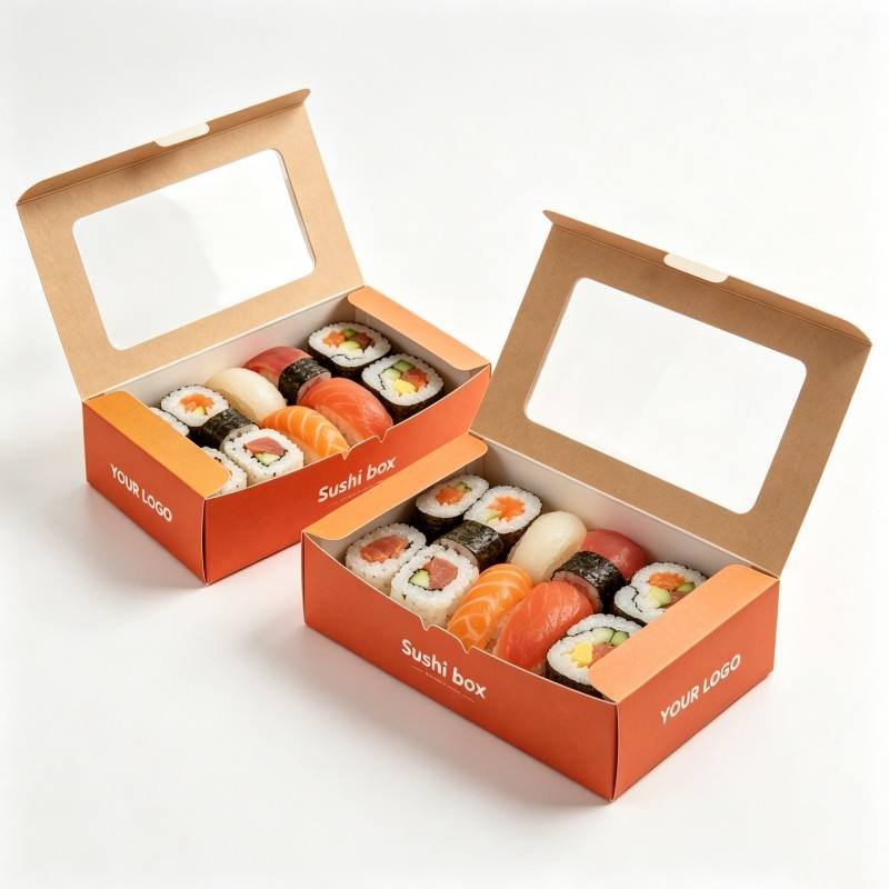 Custom Design Sushi Packaging Paper Boxes Recyclable Folding Food Grade Paper Box Sushi Snack Packaging Box with clear Window