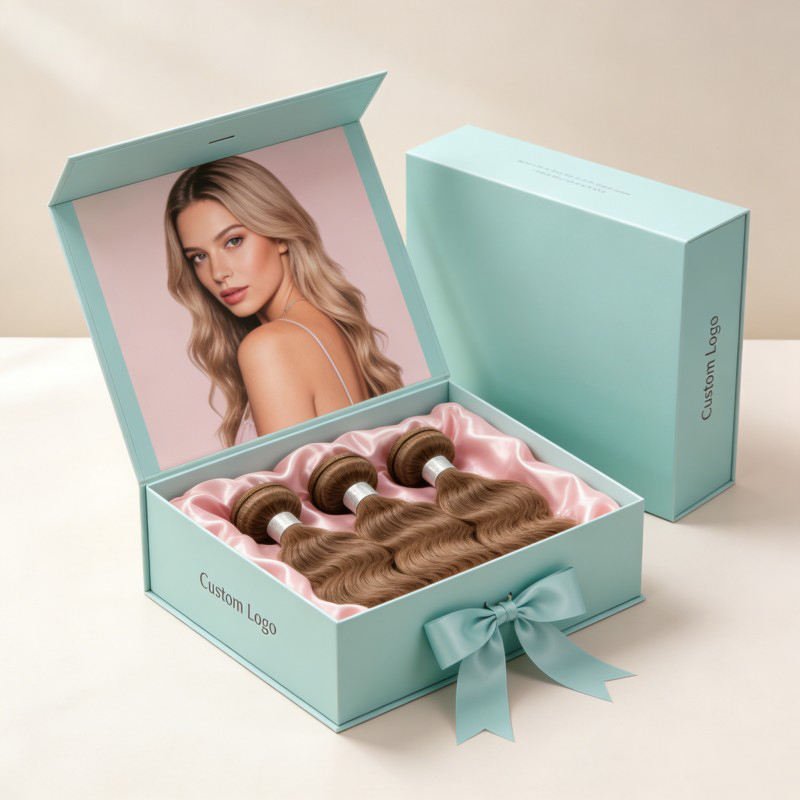 Wholesale Wigs Magnetic Closure Paper Box Cosmetic  Hair Extension Box with Logo Stamp with Silk Liner Luxury Hair Makeup Box