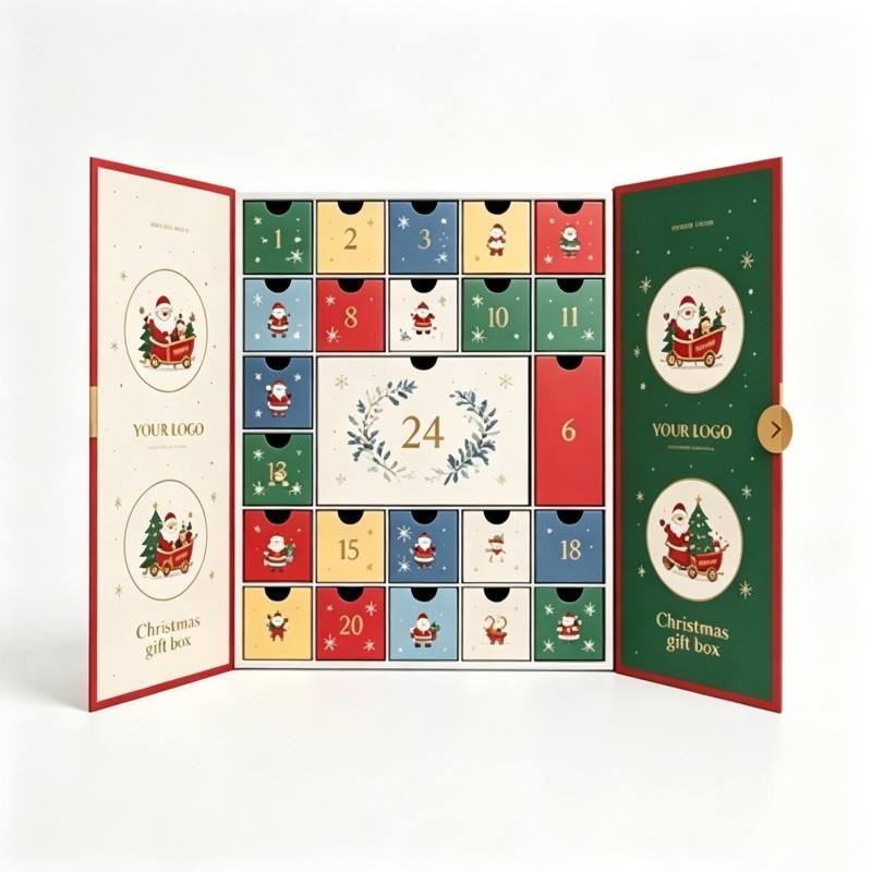 Custom Luxury Christmas Mystery Box Empty Advent Calendar for Cosmetic Makeup Beauty Product Packaging Christmas Gift Pack Box