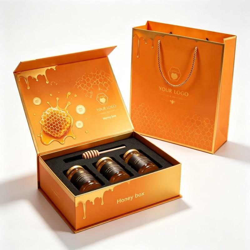 Wholesale Luxury Food Magnetic Honey Jar Gift Box Eco-Friendly Custom Color Logo Honey Health Care Gift Packaging Box with Foam - Image 2