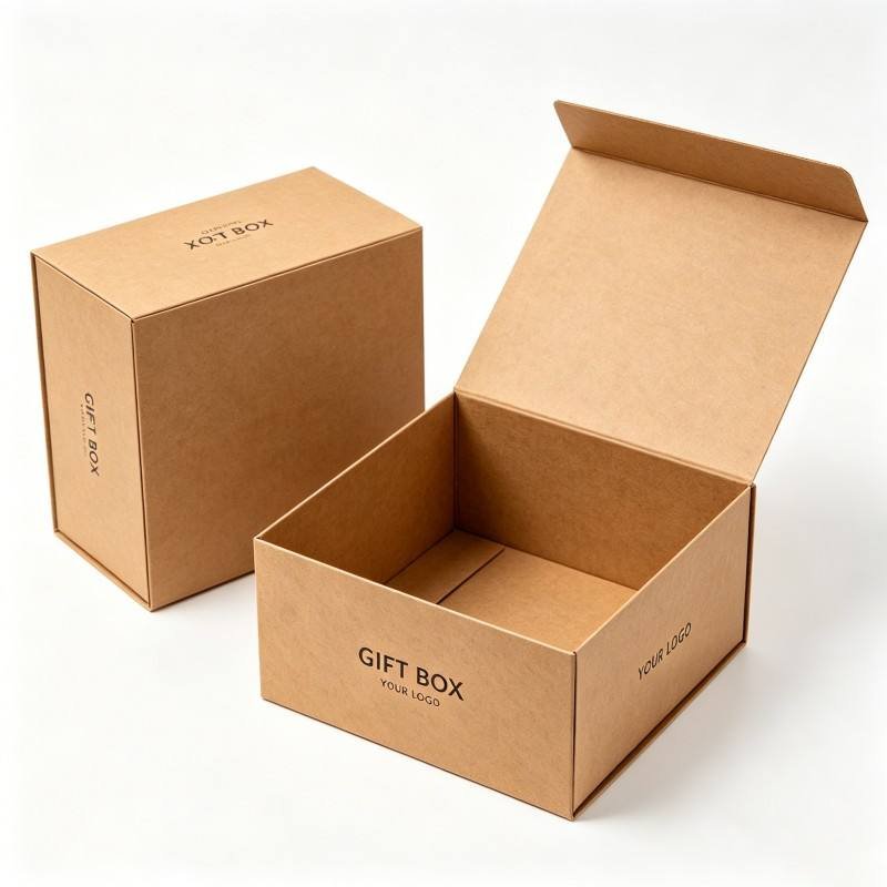 Biodegradable Food Grade Material Flip Top Magnetic Box Brown Craft Paper Gift Box with Gold Foil Stamping Printed Paper Package