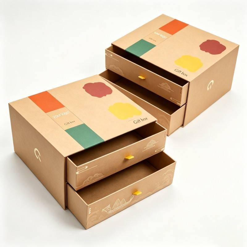 Kraft Paper Rigid Stackable Box Packaging Custom Double-layer Drawer Box Recyclable Paper Box for Cosmetic Gifts Storage Display