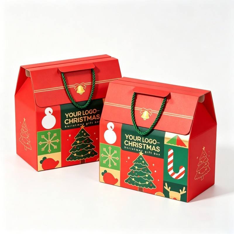 Hot Sale High Quality Christmas Gift Boxes Wholesale Christmas Hat and Scarf Gift Box Soy Ink Gift Box with Handle