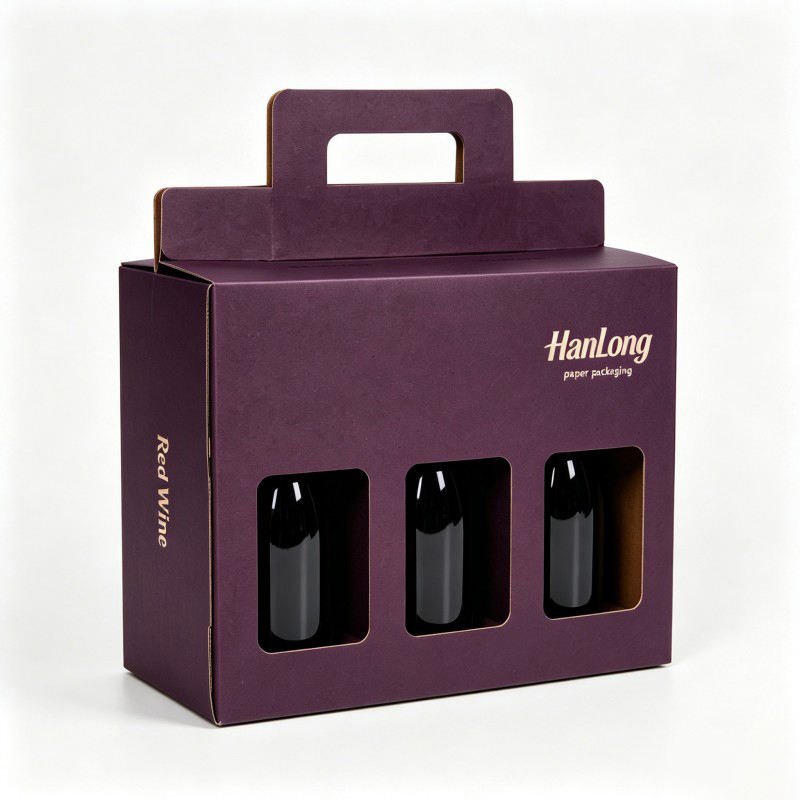 Wholesale Wine Gift Box with Handle Customized Beverage Juice Carrier Packaging Wine Glass Bottle Box - Image 4