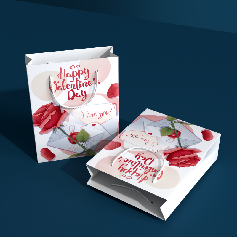 Hot Sale Valentine's Day Bouquet Packaging Digital Printing Gift Bag Red Glitter Heart Florist Square Valentine Flower Paper Bag - Image 5