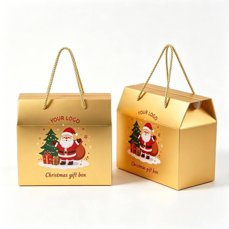 Factory Customized Design Size Christmas Portable Creative Gift Box Christmas Gifts Packaging Box Foldable Gift Box With Handle