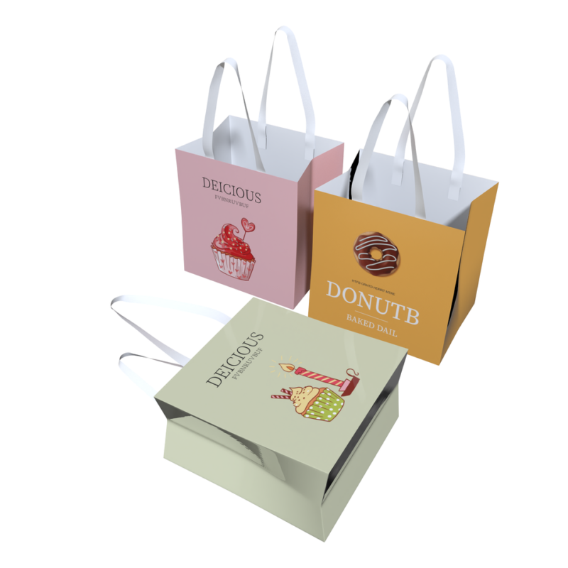 Manufacture Custom Logo Gift Cake Dessert Donut Packaging Takeaway Kraft Paper Cake Carry Bag With Handle