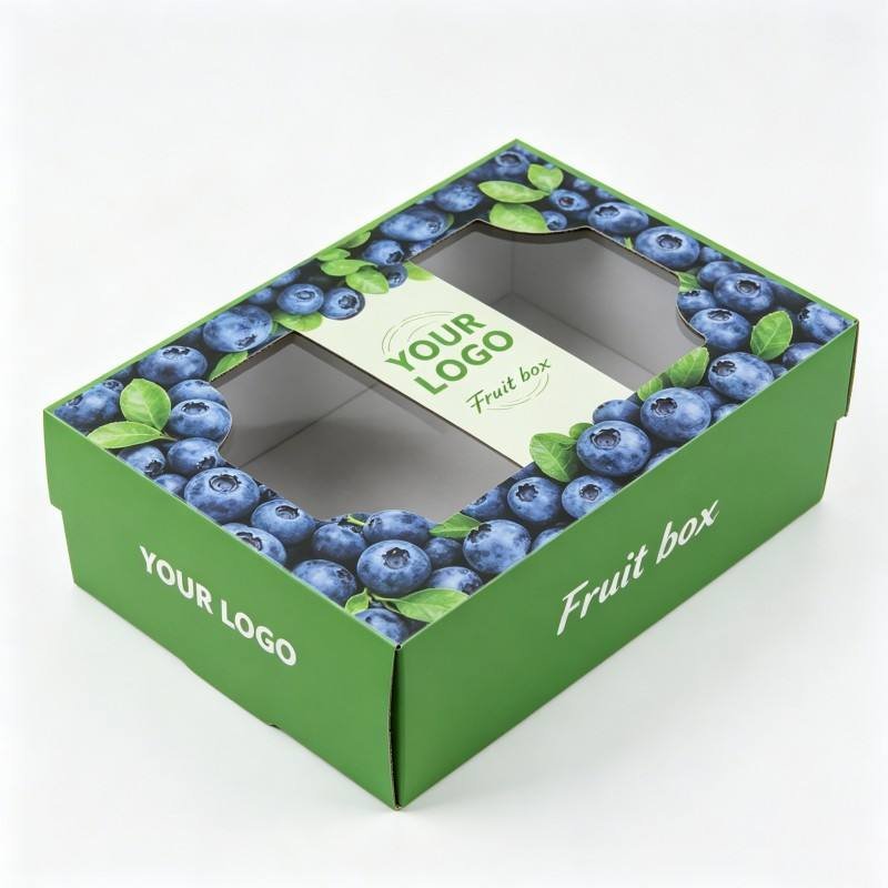 Custom Eco-friendly Blueberries Packaging Box Cardboard Box for Fruit with Window Foldable Stackable Box for Shipping Storage - Image 5