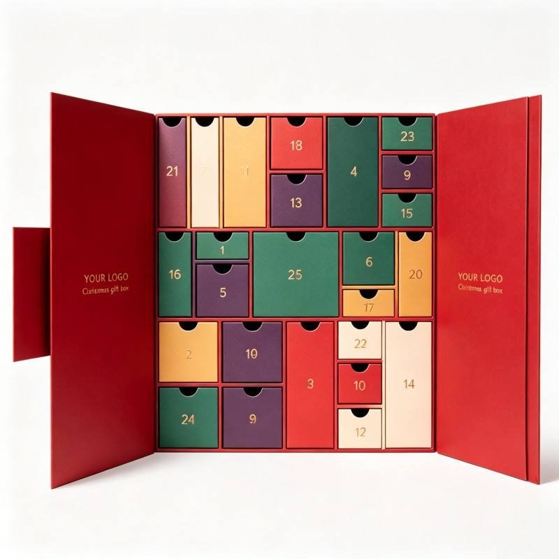 Custom Design Luxury Christmas Mystery Box Empty Advent Calendar for Cosmetic Makeup Beauty Product Packaging Christmas Gift Box