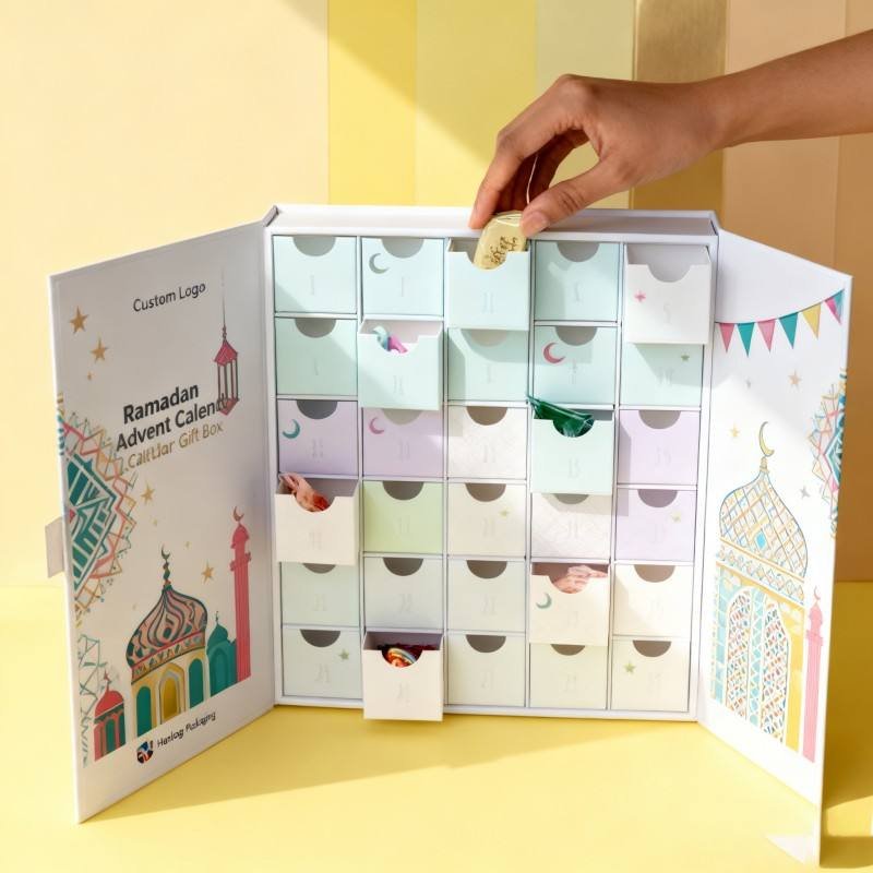 Customized Luxury 3 Ramadan Calendar Gift Box Recyclable Cute Flip Magnetic Packaging Box Children's Matte Candle Paper Box