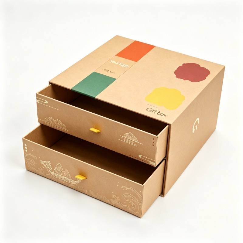 Kraft Paper Rigid Stackable Box Packaging Custom Double-layer Drawer Box Recyclable Paper Box for Cosmetic Gifts Storage Display - Image 4