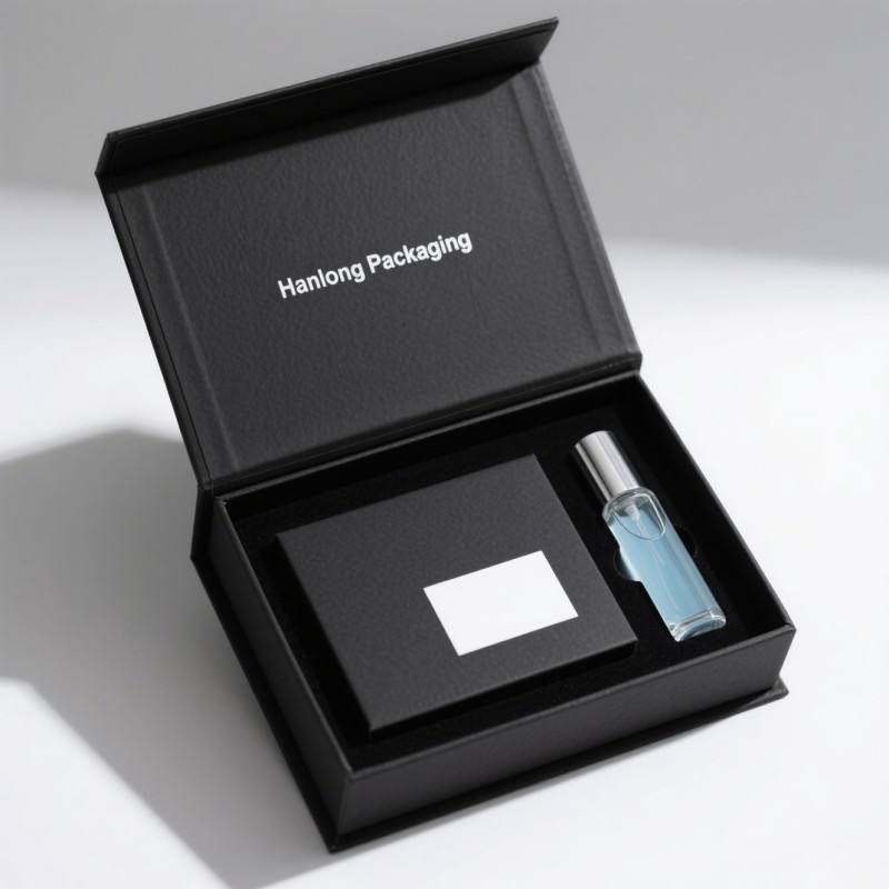 Customized Design Magnet Flip Paper Box Perfume Box Paper Black Magnetic Cardboard Magnetic Perfume Bottle Packaging Gift Box