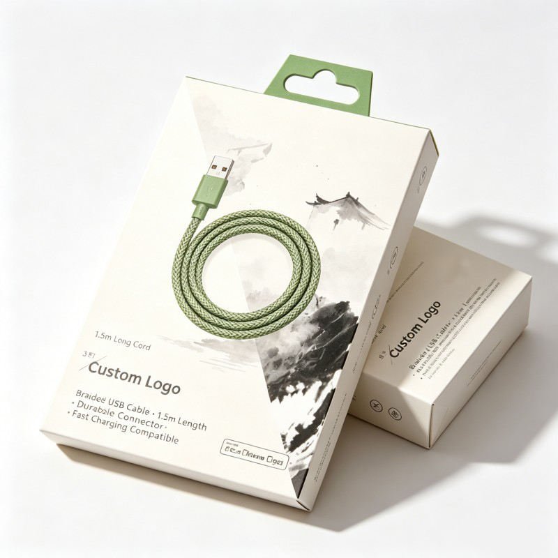 Wholesale Mobile Phone Cable Paper Box with Plastic Hook Rigid High Quality Consumer Electronics Package Customized - Image 2
