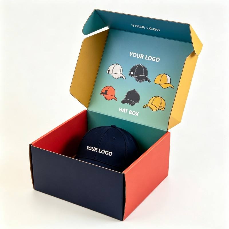 Custom Logo Cap Accessories Paper Box Rectangle Color Printed Box Packaging with logo Recyclable Folding Hat Packaging Boxes - Image 3
