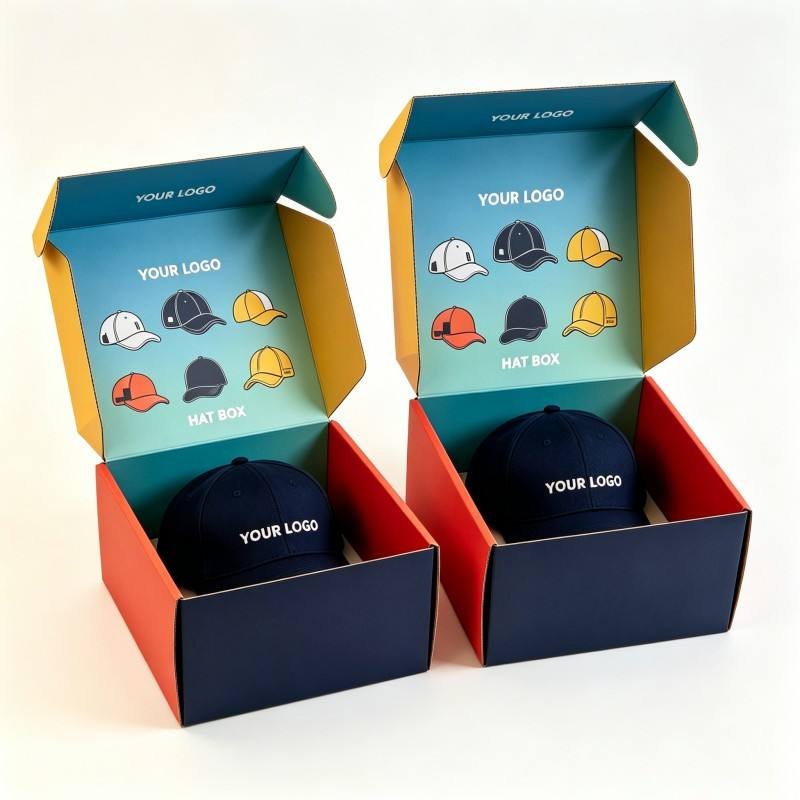 Custom Logo Cap Accessories Paper Box Rectangle Color Printed Box Packaging with logo Recyclable Folding Hat Packaging Boxes