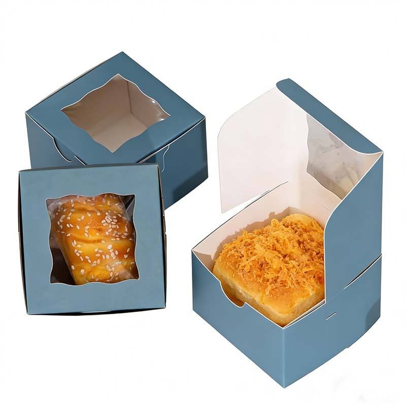 Fashinal Kraft Paper Bakery Boxes Mini Cake Boxes Foldable Takeaway Dessert Box Biscuits Doughnut Paper Packaging With Windows