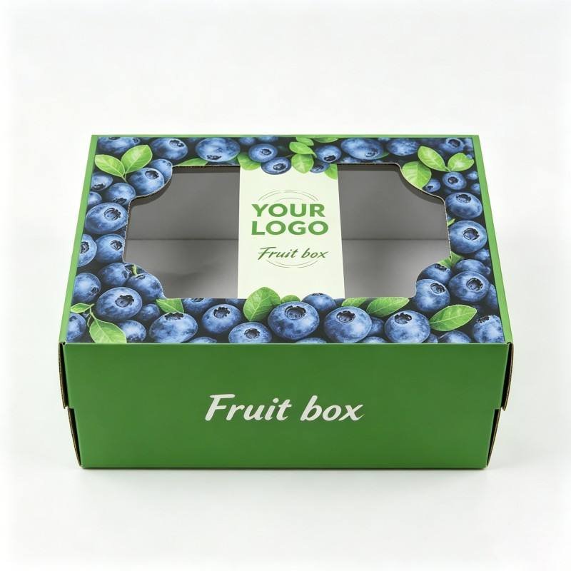 Custom Eco-friendly Blueberries Packaging Box Cardboard Box for Fruit with Window Foldable Stackable Box for Shipping Storage - Image 4