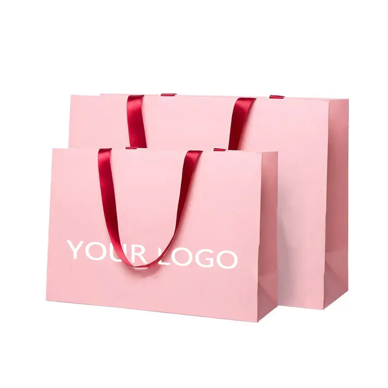 Custom Printed Ribbon Handle Cardboard Packaging Tote Bags Black Matte Retail Luxury Gift Paper Shopping Bag with Logos - Image 3