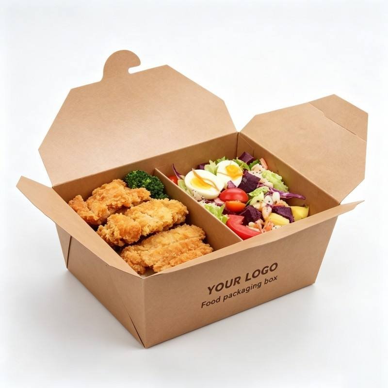 Eco-Friendly Kraft Paper Box with Custom logo Foldable Portable Divided Food Container Recycled Food Grade Kraft Paper Packaging - Image 4