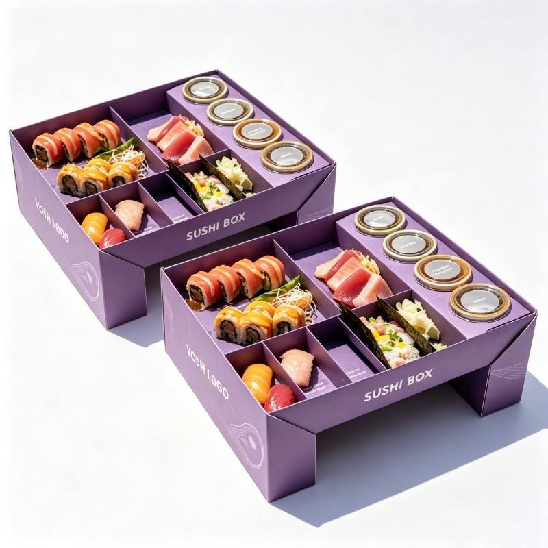 Luxury Asian Japanese Food Restaurant Takeout Bento Sushi Box Tabletop Self Standing Packaging with Sauce Dip Container - Image 4