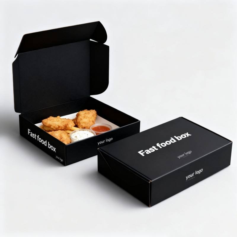 Custom Black Recycled Fish and Chips Box Floding Eco Friendly Take Out Fast Food Box Food Grade Paper Packing Box for Restaurant - Image 3