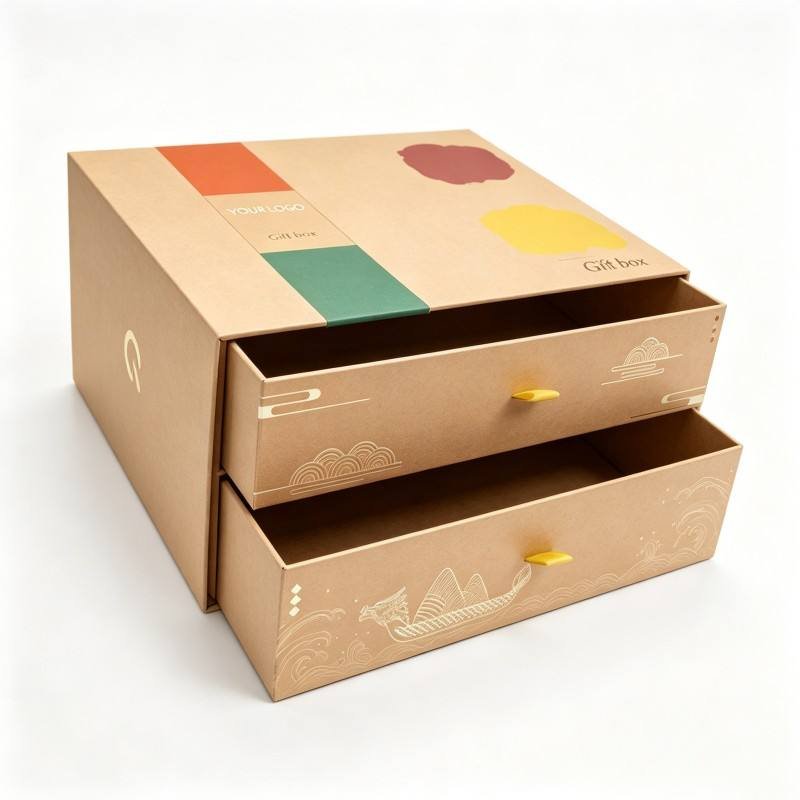 Kraft Paper Rigid Stackable Box Packaging Custom Double-layer Drawer Box Recyclable Paper Box for Cosmetic Gifts Storage Display - Image 6