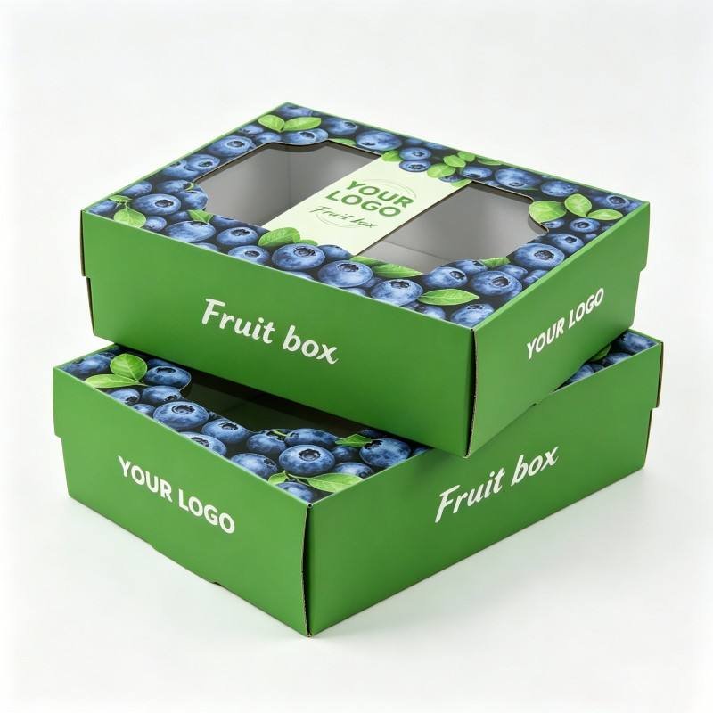 Custom Eco-friendly Blueberries Packaging Box Cardboard Box for Fruit with Window Foldable Stackable Box for Shipping Storage