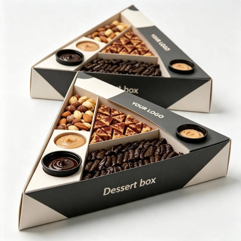 Biodegradable Takeout Snack Box High Quality Nut Cookie Triangle Box with Dipping Cup Divider Soy Ink Cookie Food Box - Image 4